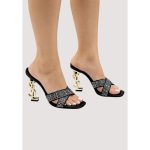 YSL BLACK SILVER OPYUM CRYSTAL CROSS STRAP HEEL