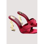YSL RED OPYUM CRYSTAL CROSS STRAP HEEL