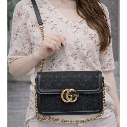 GUCCI GO SMALL BLACK GG CANVAS SHOULDER BAG