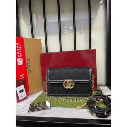 GUCCI GO SMALL BLACK GG CANVAS SHOULDER BAG