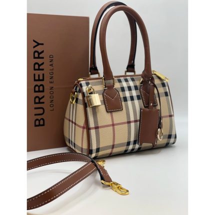 BURBERRY DUFFEL HANDBAG CREAM BROWN