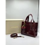 COACH SIGNATURE PATENT MINI TOTE BAG WITH CHERRY CHARM