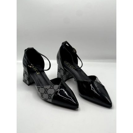 GUCCI GG MONOGRAM BLACK GREY BLOCK HEEL