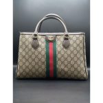GUCCI OPHIDIA MEDIUM TOTE GG HANDLE BAG BROWN