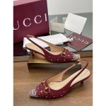 GUCCI ERIN CRYSTAL EMBELLISHED BURGUNDY SLINGBACK PUMPS