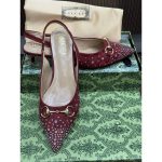 GUCCI ERIN CRYSTAL EMBELLISHED BURGUNDY SLINGBACK PUMPS