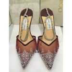 JIMMY CHOO SAEDA 100 CRYSTAL EMBELLISHED ANKLE BRACELET STRAP BURGUNDY