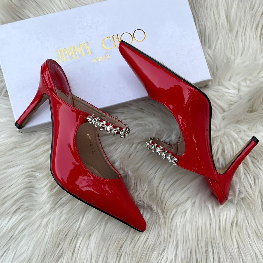 JimmyChooStyleCrystalStrapPatentPumpsRed1 (1) JIMMY CHOO BING RED 100 PATENT CRYSTAL EMBELLISHED STRAP