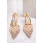 JIMMY CHOO SAEDA 100 CRYSTAL EMBELLISHED ANKLE BRACELET STRAP CHAMPAGNE