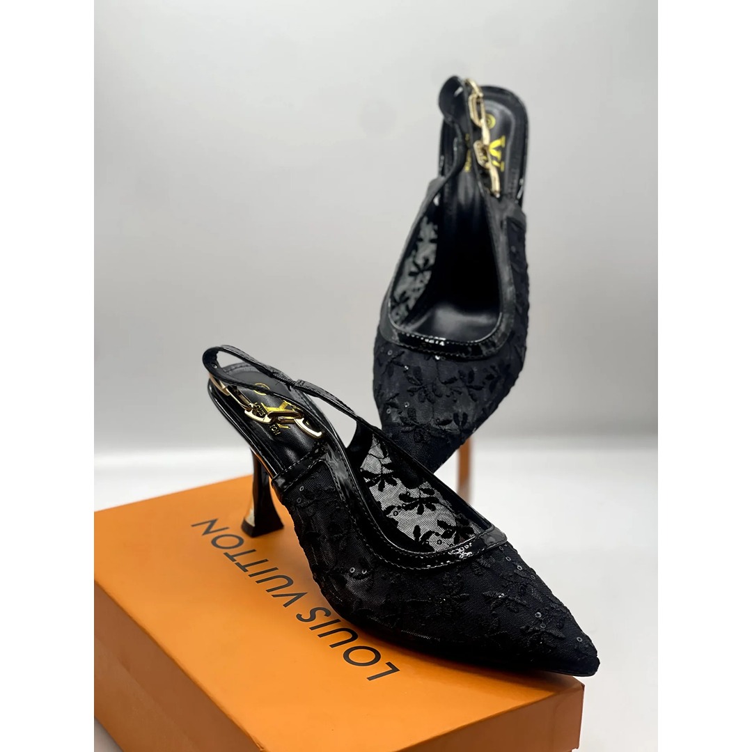 LOUIS VUITTON SLING BACK BLACK HEEL