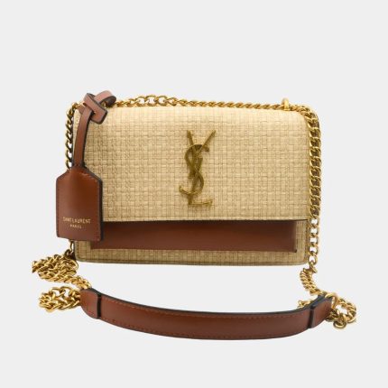YSL SOLFERNIO RAFFIA SHOULDER BAG BROWN
