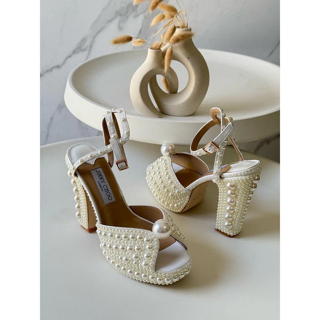 JIMMY CHOO SACARIA 120 PEARL EMBELLISED HEEL
