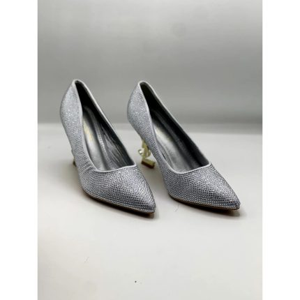 YSL SAINT LAURENT SILVER GREY CRYSTAL PUMPS