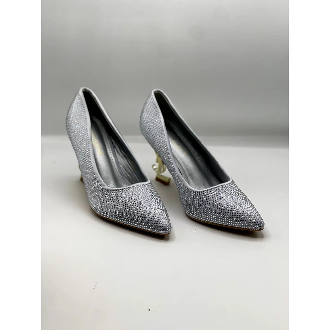 YSL SAINT LAURENT SILVER GREY CRYSTAL PUMPS