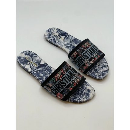 CHRISTIAN DIOR BLUE-WHITE DWAY EMOBROIDERED SLIDE