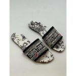 CHRISTIAN DIOR WHITE-GREY EMBROIDERED DWAY SLIDE