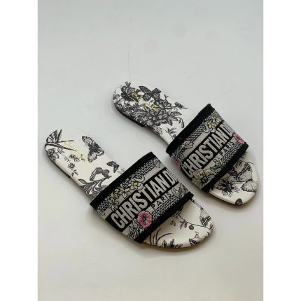 CHRISTIAN DIOR WHITE-GREY EMBROIDERED DWAY SLIDE