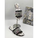 CHRISTIAN DIOR WHITE-GREY EMBROIDERED DWAY SLIDE