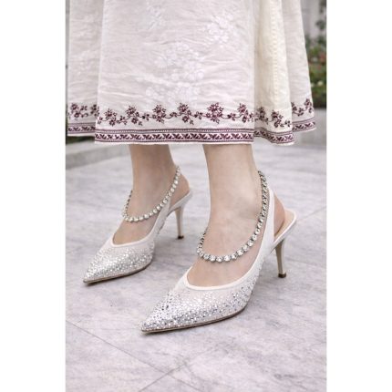 JIMMY CHOO SAEDA 100 CRYSTAL EMBELLISHED ANKLE BRACELET STRAP WHITE