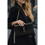 YSL SAINT LAURENT KATE CROC EMBOSSED BAG