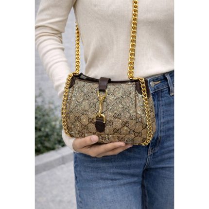 GUCCI JACKIE NOTTE BROWN MINI BAG CRYSTAL EMBELLISHED