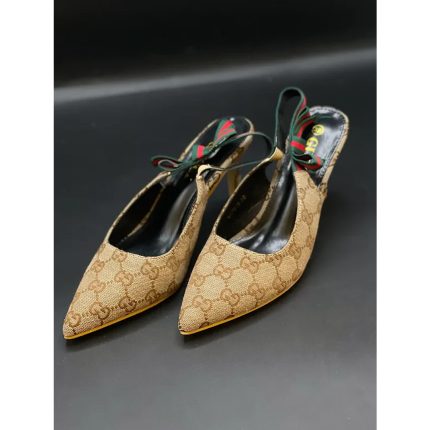 GUCCI GG SLING BACK MONOGRAM BEIGE BLACK