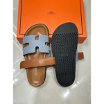 HERMES DENIM BROWN TWO TONE STRAPLESS SANDAL