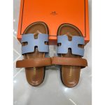 HERMES DENIM BROWN TWO TONE STRAPLESS SANDAL