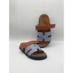 HERMES DENIM BROWN TWO TONE STRAPLESS SANDAL