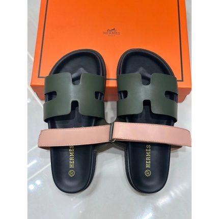 HERMES GREEN PEACH TWO TONE STRAPLESS SANDAL