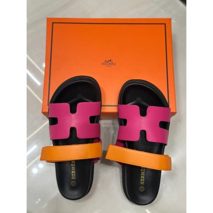 HERMES PINK ORANGE TWO TONE STRAPLESS SANDAL
