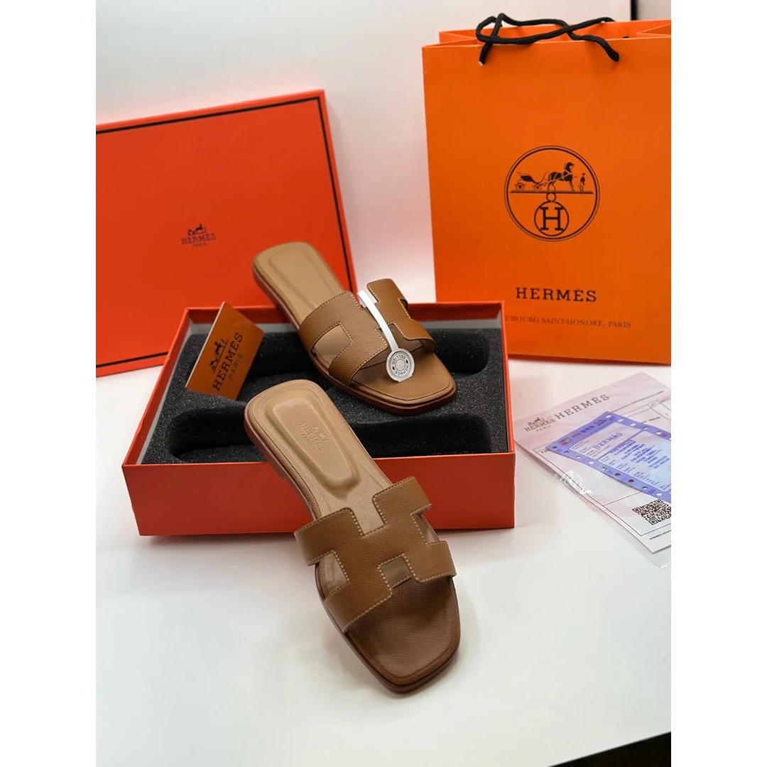 hermes slipper brown 2 HERMES H CUT OUT ORAN BROWN SLIPPERS