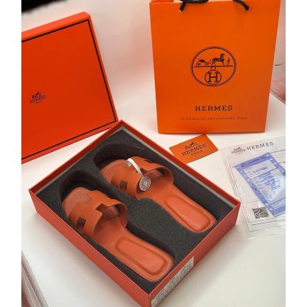 HERMES H CUT OUT ORAN DARK ORANGE SLIPPERS