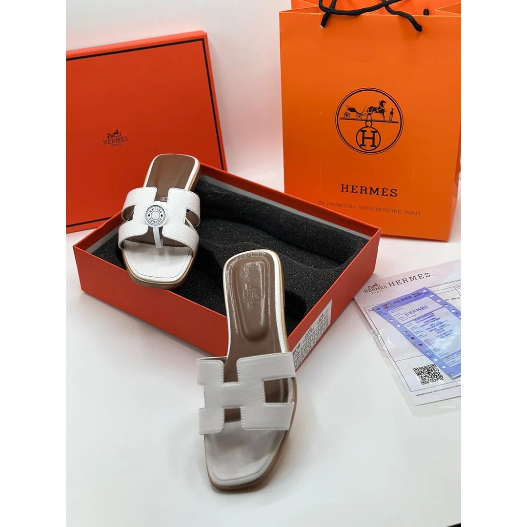 hermes slipper white 2 HERMES H CUT OUT ORAN WHITE SLIPPERS