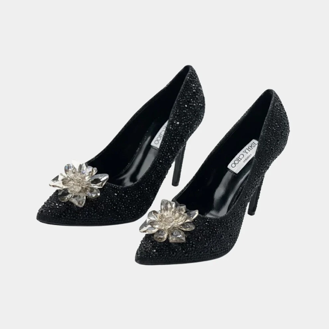 JIMMY CHOO CINDERELLA CRYSTAL EMBELLISHED BLACK HEEL