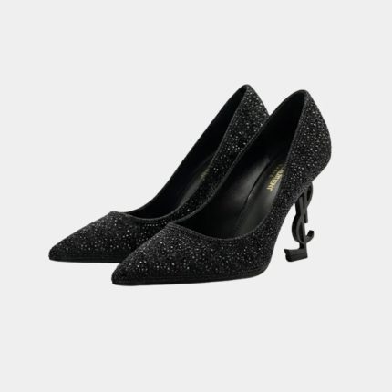YSL SAINT LAURENT ALL BLACK CRYSTAL PUMPS