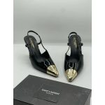 YSL JEANNE SLING BACK BLACK-GOLDEN CAP TOE
