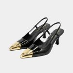 YSL JEANNE SLING BACK BLACK-GOLDEN CAP TOE