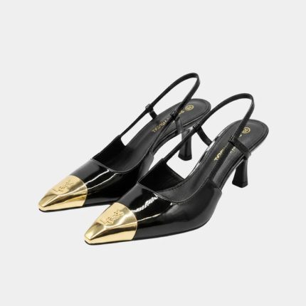 YSL JEANNE SLING BACK BLACK-GOLDEN CAP TOE